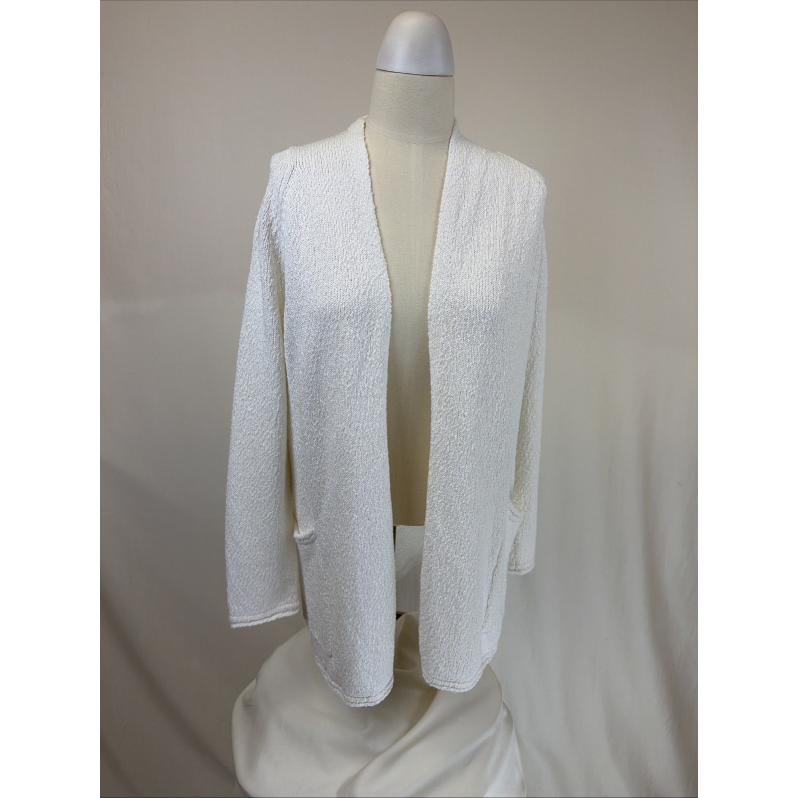 Nwt Liv By Habitat White Pockets Open Long Cardigan Sweater Small #0682